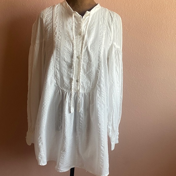 Maeve Tops - MAEVE  White Textured Button-Up Tunic